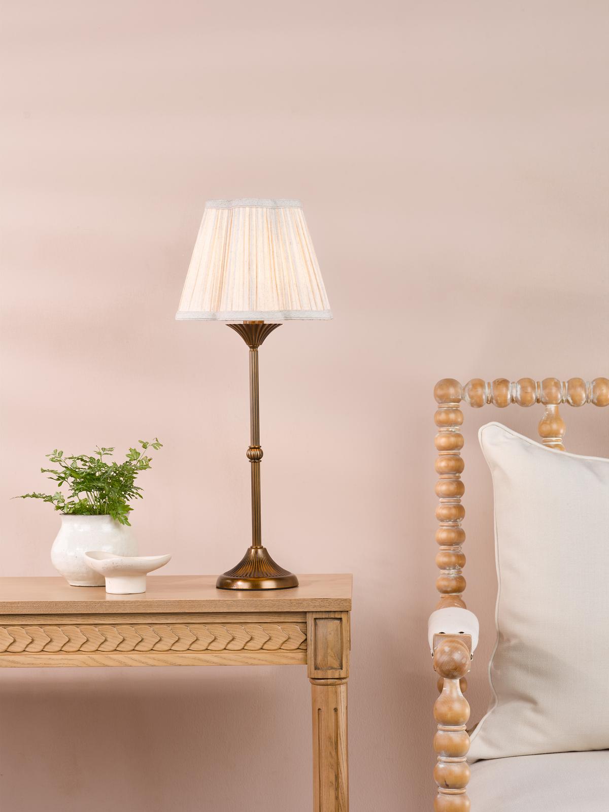 Dar Lydian Table Lamp Antique Bronze With Linen Scalloped Pleated Shade
