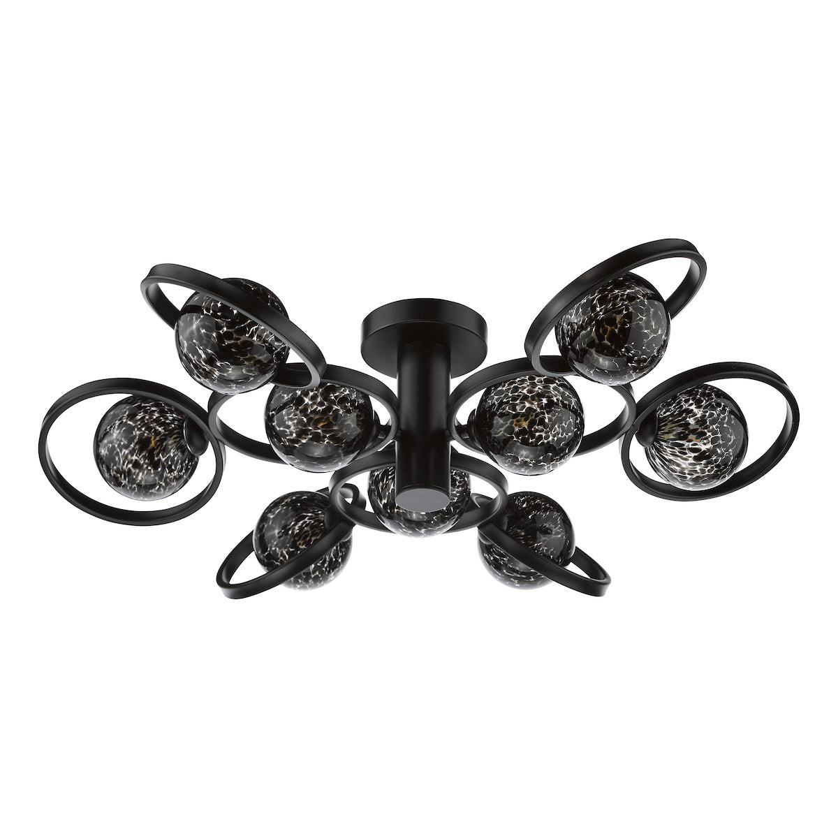 Dar Lynette 9 Light Semi-Flush Satin Black and Black Confetti Glass