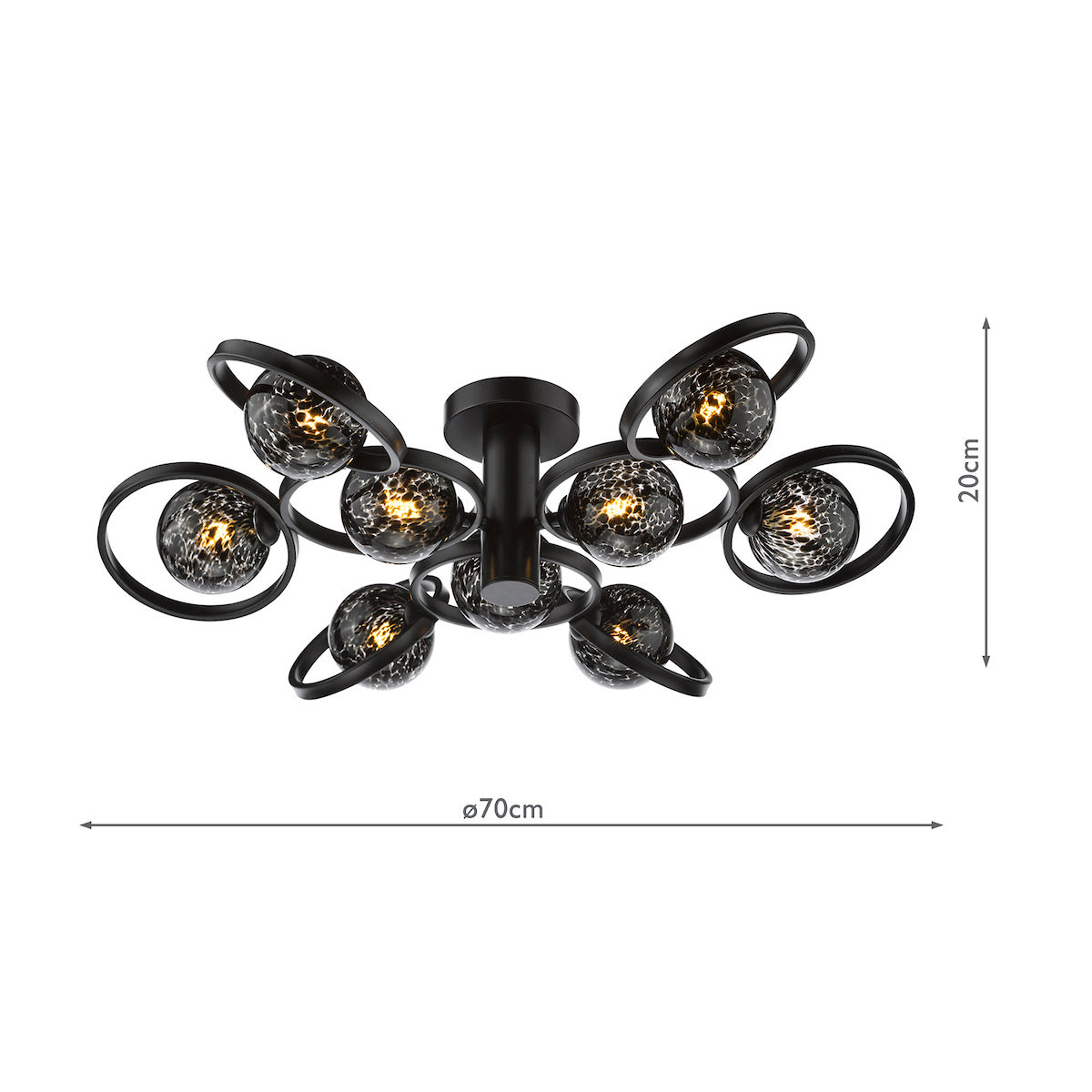 Dar Lynette 9 Light Semi-Flush Satin Black and Black Confetti Glass