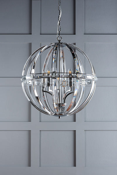 Laura Ashley Aidan Glass & Polished Chrome 5 Light Globe Chandelier – from Amos Lighting + Home