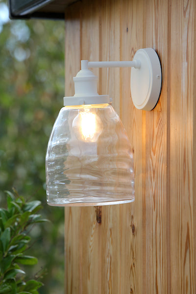 Laura Ashley Ainsworth Outdoor Wall Light Matt Cream Glass IP44 – from Amos Lighting + Home