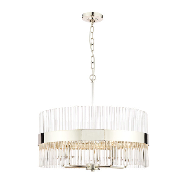 Laura Ashley Alexa 5 Light Pendant Polished Nickel & Glass Rods – from Amos Lighting + Home