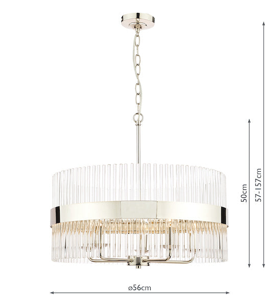 Laura Ashley Alexa 5 Light Pendant Polished Nickel & Glass Rods – from Amos Lighting + Home