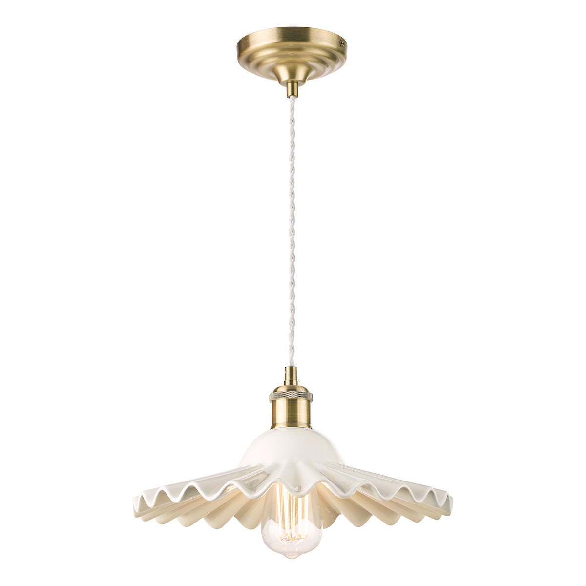 Laura Ashley Beca Large Pendant White Ceramic Antique Brass – from Amos Lighting + Home