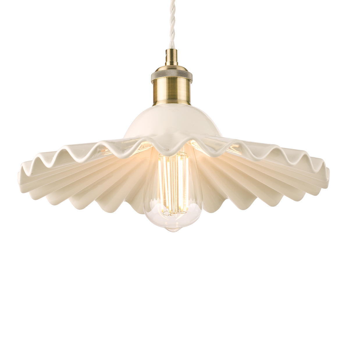 Laura Ashley Beca Large Pendant White Ceramic Antique Brass – from Amos Lighting + Home