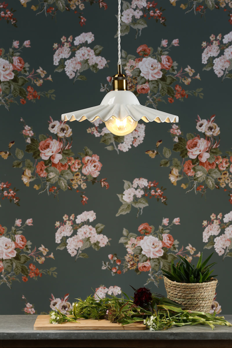 Laura Ashley Beca Large Pendant White Ceramic Antique Brass – from Amos Lighting + Home