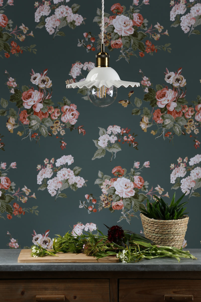 Laura Ashley Beca Small Pendant White Ceramic Antique Brass – from Amos Lighting + Home