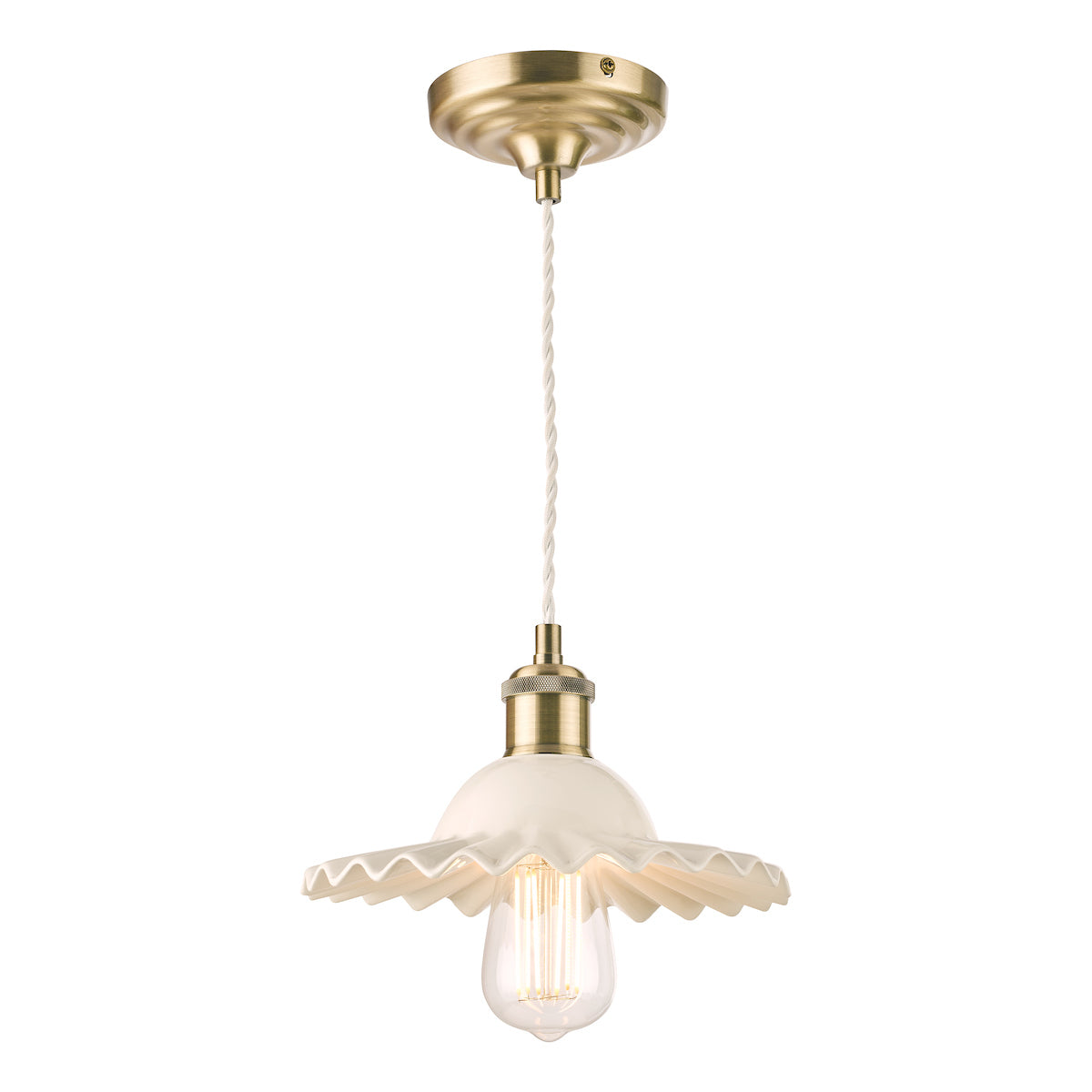 Laura Ashley Beca Small Pendant White Ceramic Antique Brass – from Amos Lighting + Home