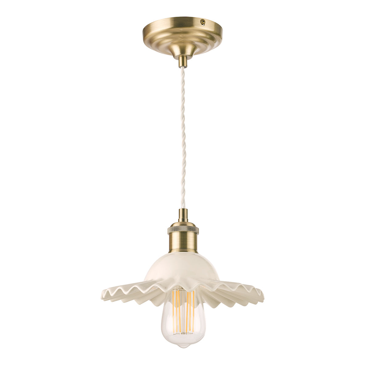 Laura Ashley Beca Small Pendant White Ceramic Antique Brass – from Amos Lighting + Home