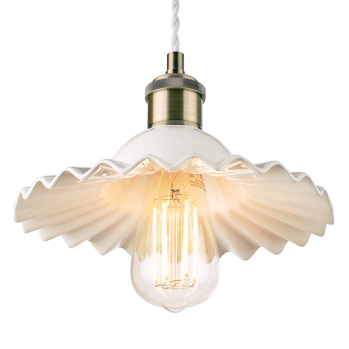 Laura Ashley Beca Small Pendant White Ceramic Antique Brass – from Amos Lighting + Home
