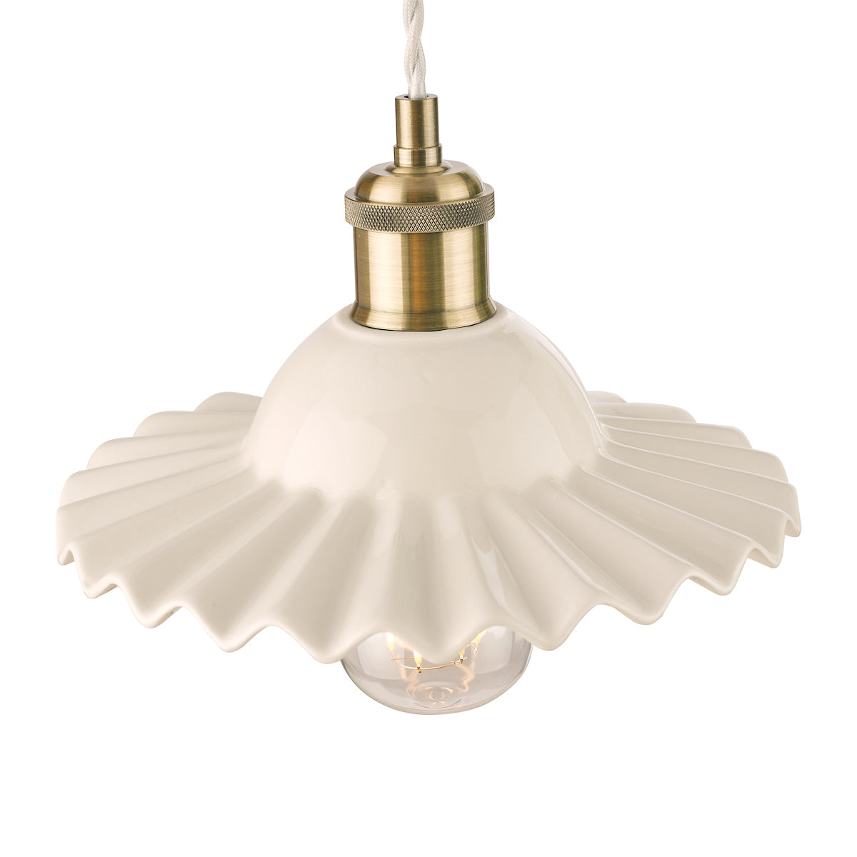 Laura Ashley Beca Small Pendant White Ceramic Antique Brass – from Amos Lighting + Home