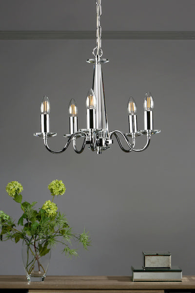 Laura Ashley Blake 5 Light Chandelier Polished Chrome – from Amos Lighting + Home