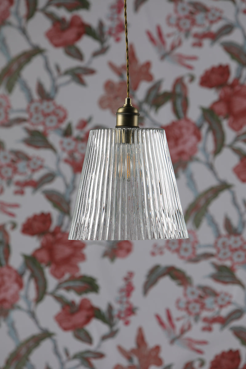 Laura Ashley Callaghan Large Pendant Antique Brass Ribbed Glass – from Amos Lighting + Home