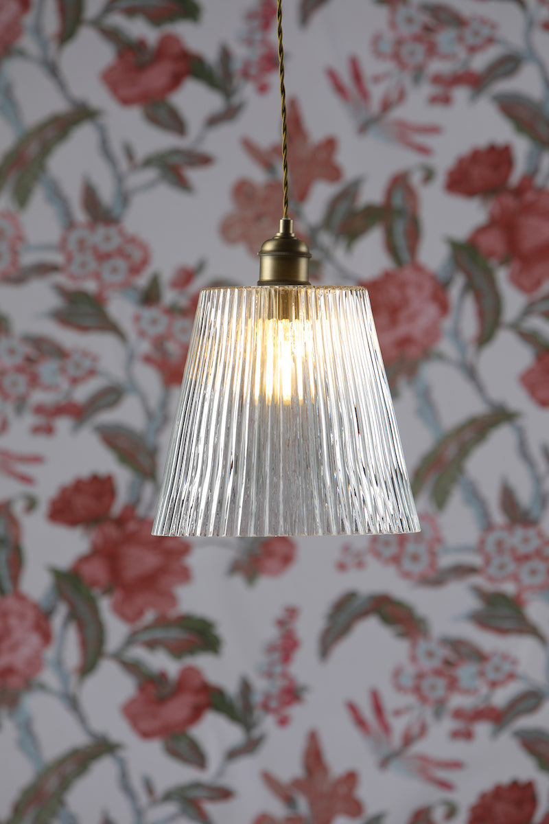 Laura Ashley Callaghan Large Pendant Antique Brass Ribbed Glass – from Amos Lighting + Home