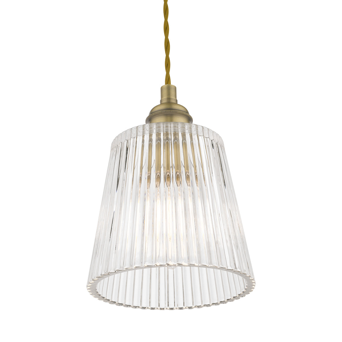 Laura Ashley Callaghan Small Pendant Antique Brass Ribbed Glass – from Amos Lighting + Home
