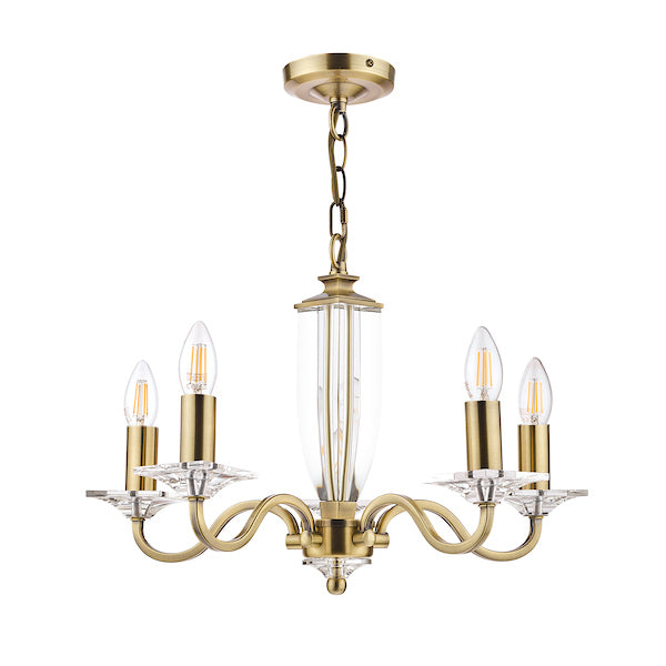 Laura Ashley Carson 5 Light Chandelier Cut Glass & Antique Brass – from Amos Lighting + Home