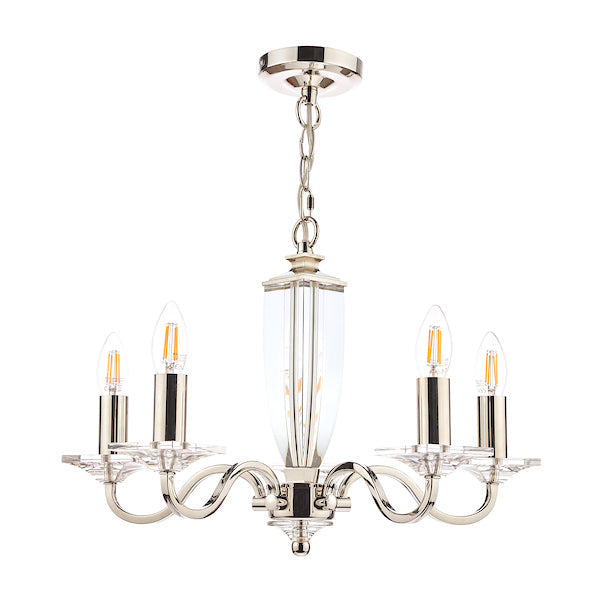 Laura Ashley Carson 5 Light Chandelier Cut Glass & Polished Nickel – from Amos Lighting + Home
