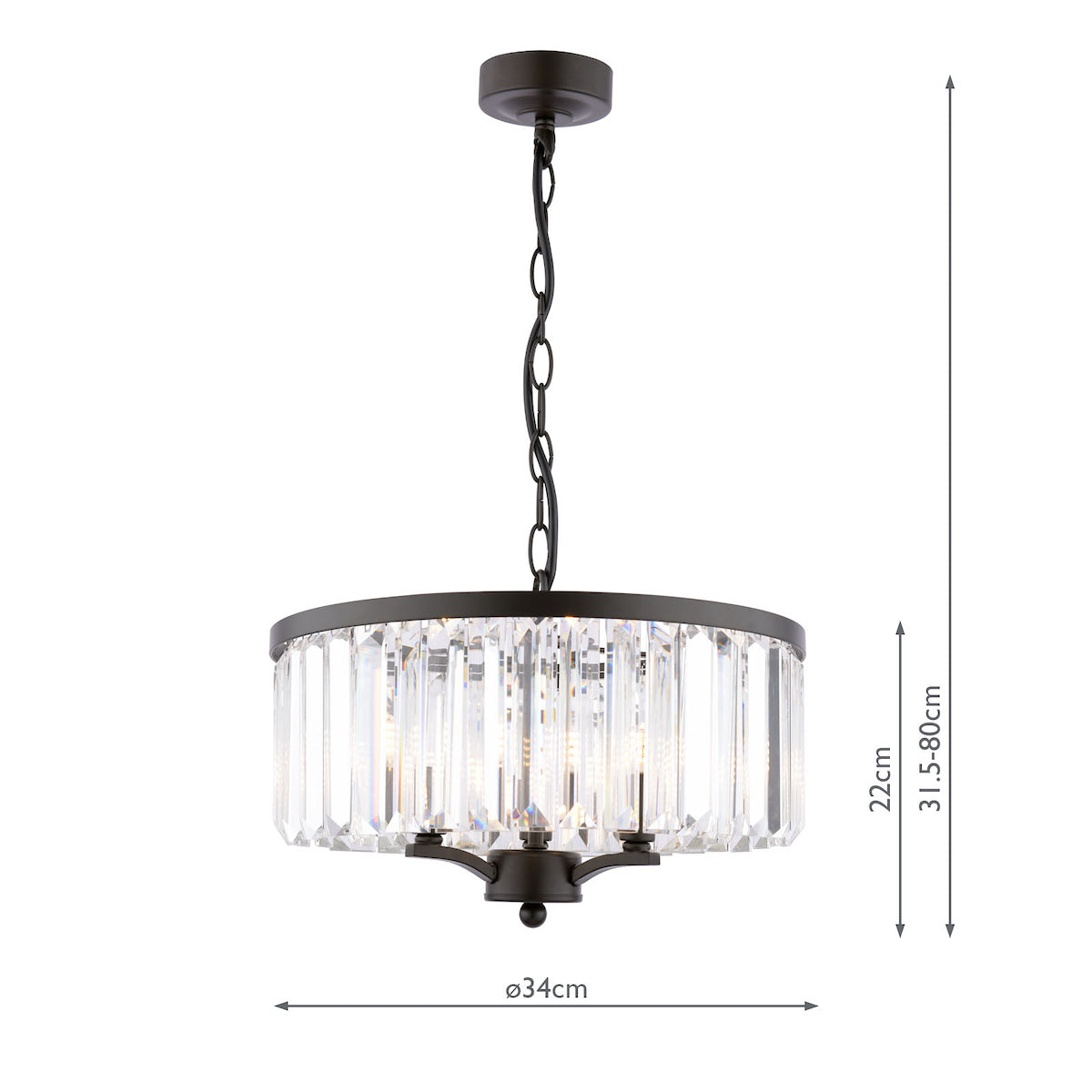 Laura Ashley Elkwood 3 Light Pendant Crystal and Black – from Amos Lighting + Home