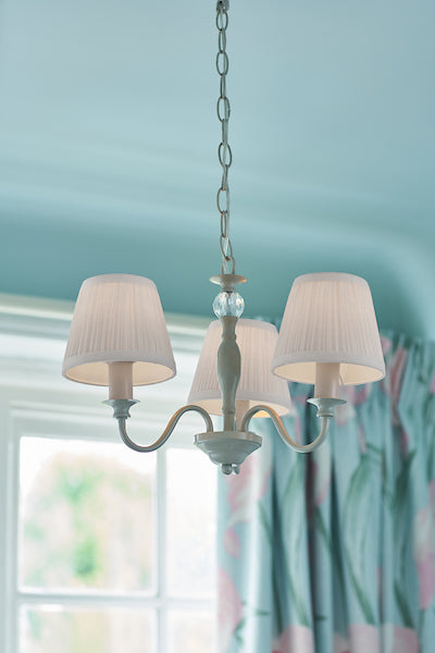 Laura Ashley Ellis 3 Light Chandelier Cream with Ivory Shades – from Amos Lighting + Home