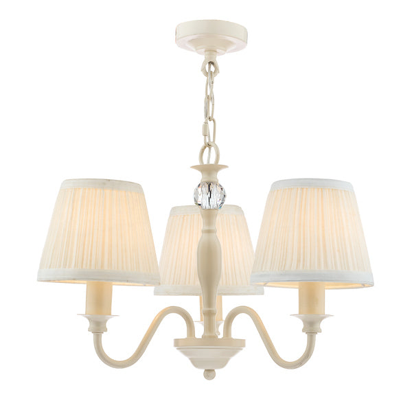 Laura Ashley Ellis 3 Light Chandelier Cream with Ivory Shades – from Amos Lighting + Home
