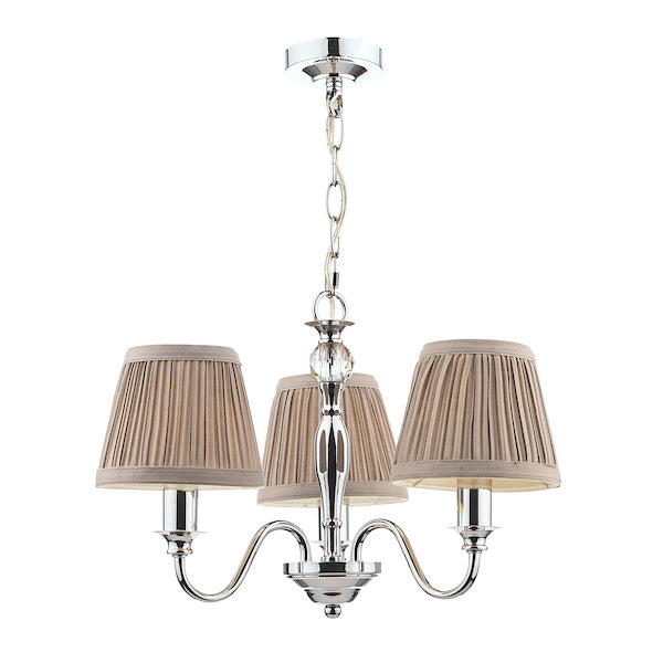 Laura Ashley Ellis 3 Light Chandelier Polished Chrome with Grey Shades – from Amos Lighting + Home
