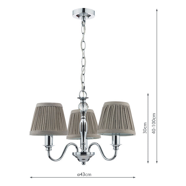 Laura Ashley Ellis 3 Light Chandelier Polished Chrome with Grey Shades – from Amos Lighting + Home