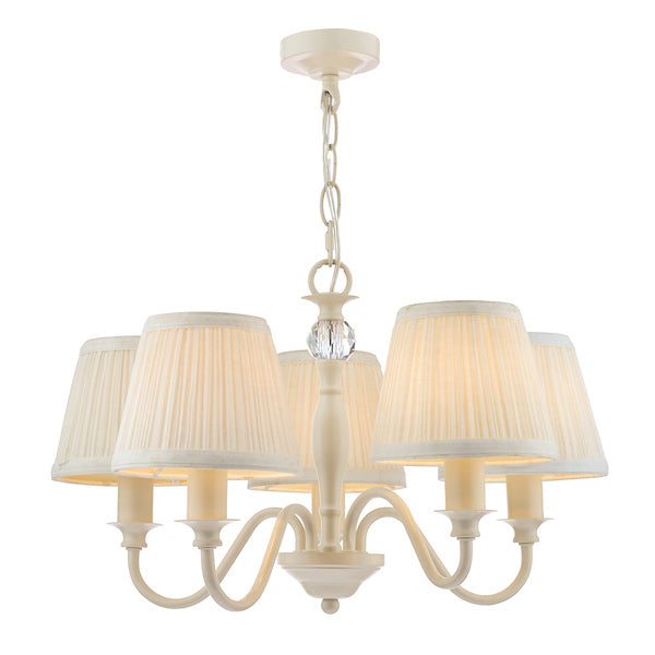 Laura Ashley Ellis 5 Light Chandelier Cream with Ivory Shades – from Amos Lighting + Home
