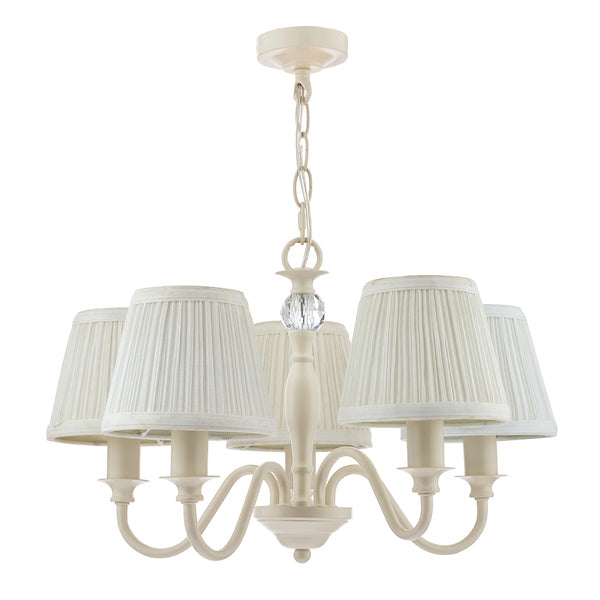 Laura Ashley Ellis 5 Light Chandelier Cream with Ivory Shades – from Amos Lighting + Home