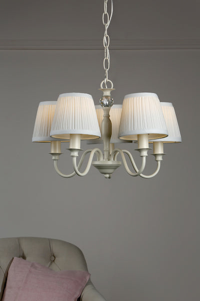 Laura Ashley Ellis 5 Light Chandelier Cream with Ivory Shades – from Amos Lighting + Home