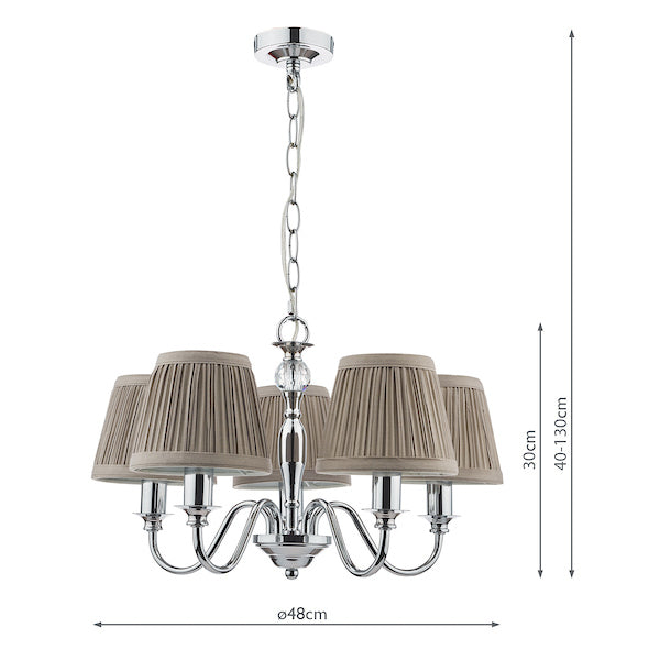 Laura Ashley Ellis 5 Light Chandelier Polished Chrome with Grey Shades – from Amos Lighting + Home