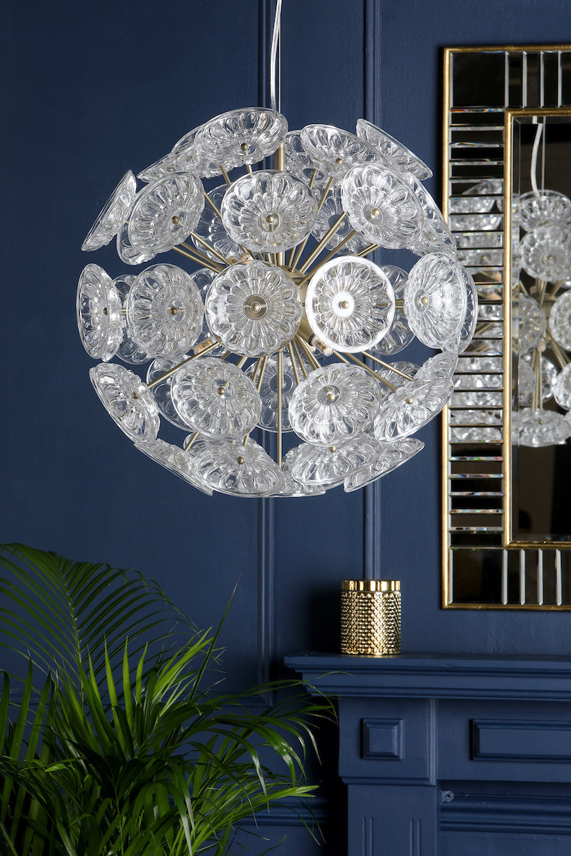 Laura Ashley Elwick 6 Light Pendant Chandelier Matt Brass & Crystal – from Amos Lighting + Home