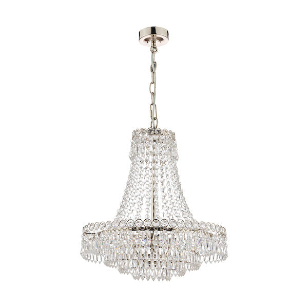 Laura Ashley Enid 5 Light Chandelier Polished Nickel & Cut Glass – from Amos Lighting + Home