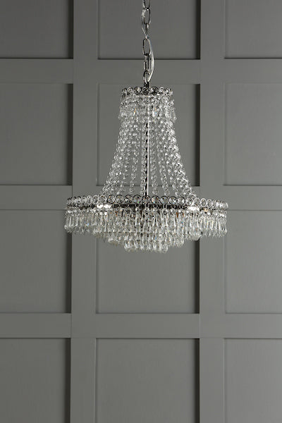 Laura Ashley Enid 5 Light Grand Chandelier Polished Nickel & Cut Glass – from Amos Lighting + Home