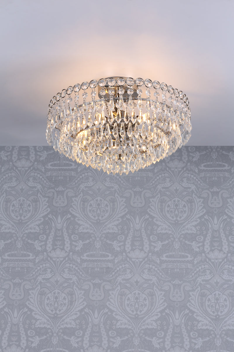 Laura Ashley Enid Semi Flush Ceiling Light Polished Nickel Crystal – from Amos Lighting + Home