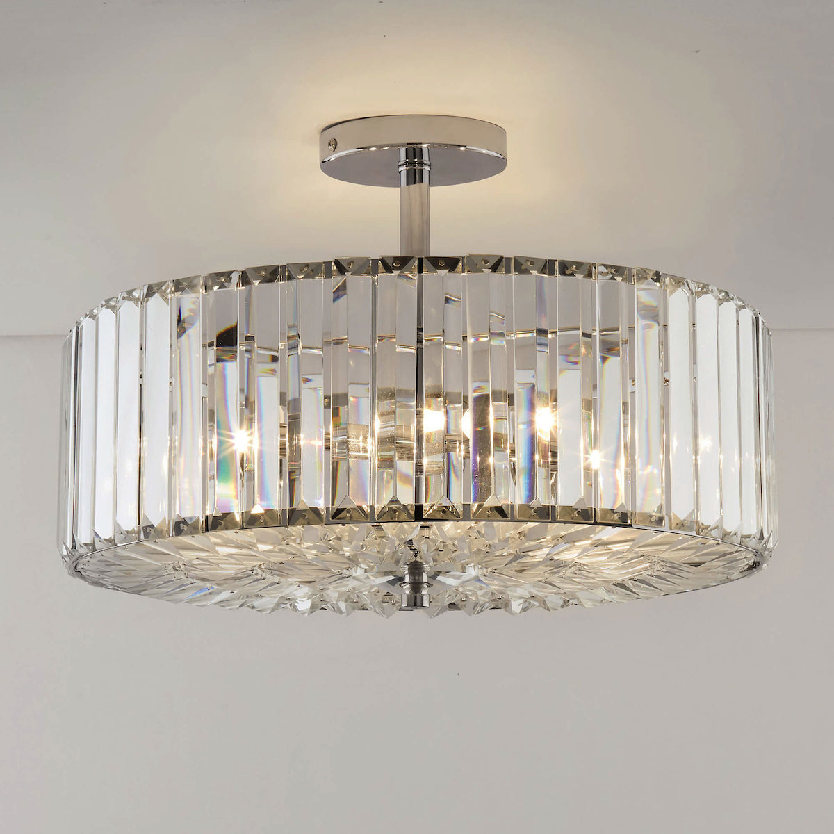 Laura Ashley Fernhurst Polished Chrome 3 Light Art Deco Semi-Flush Ceiling Light – from Amos Lighting + Home