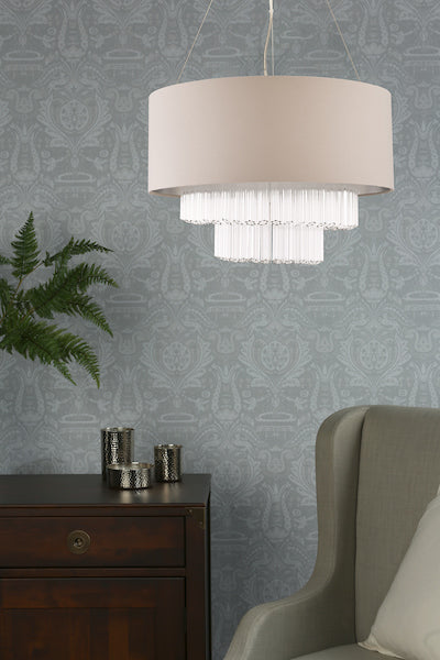 Laura Ashley Genevieve 5lt Pendant Chandelier Grey Shade – from Amos Lighting + Home
