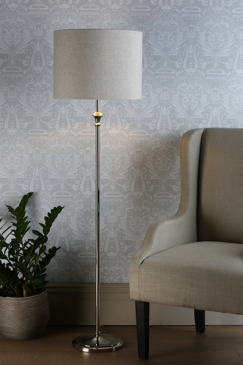 Laura Ashley Highgrove Floor Lamp Polished Nickel With Shade – from Amos Lighting + Home