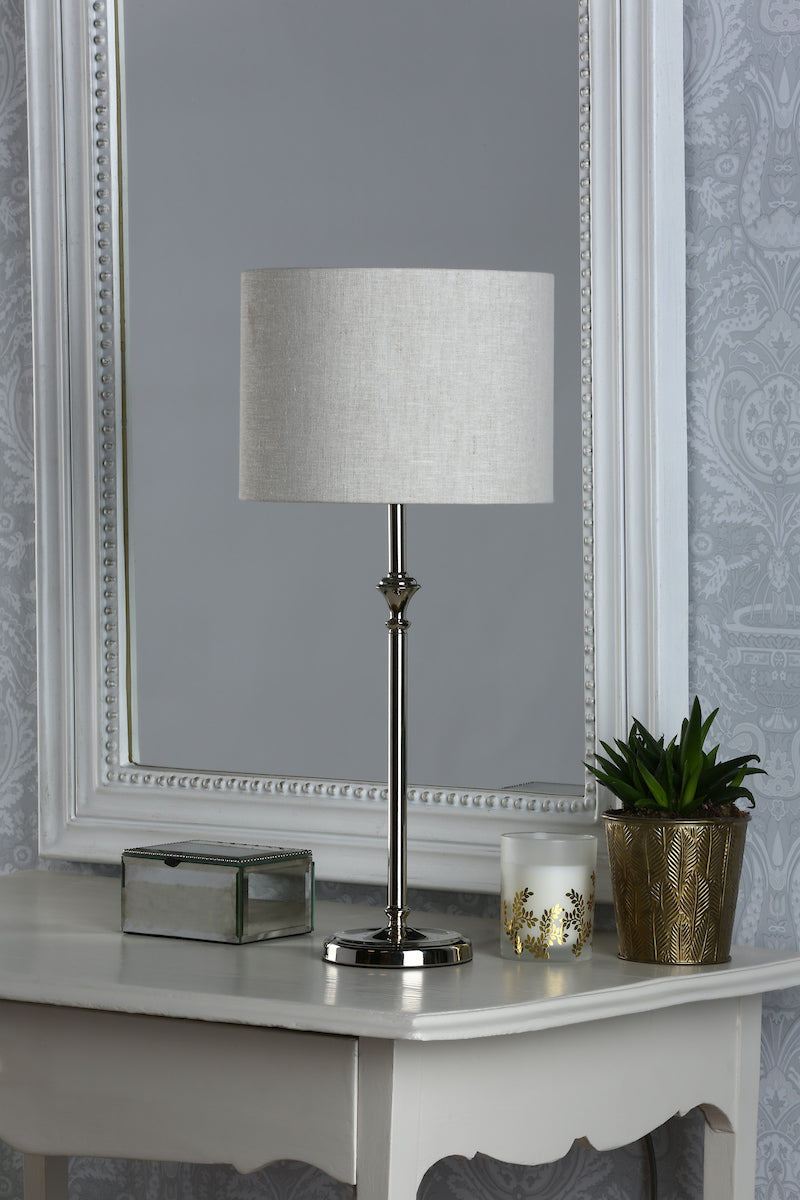 Laura Ashley Highgrove Table Lamp Polished Nickel With Shade – from Amos Lighting + Home