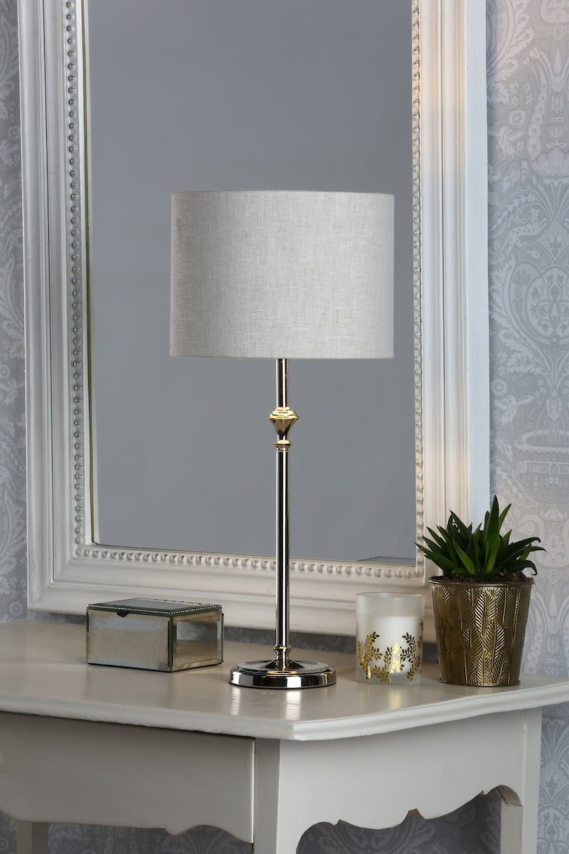 Laura Ashley Highgrove Table Lamp Polished Nickel With Shade – from Amos Lighting + Home