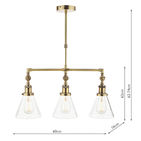 Laura Ashley Isaac 3 Light Bar Pendant Antique Brass – from Amos Lighting + Home