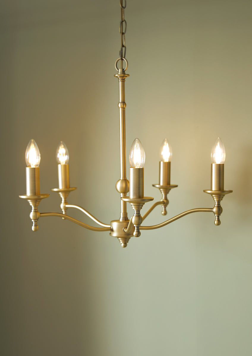 Laura Ashley Ludchurch 5 Light Armed Pendant Matt Antique Brass – from Amos Lighting + Home