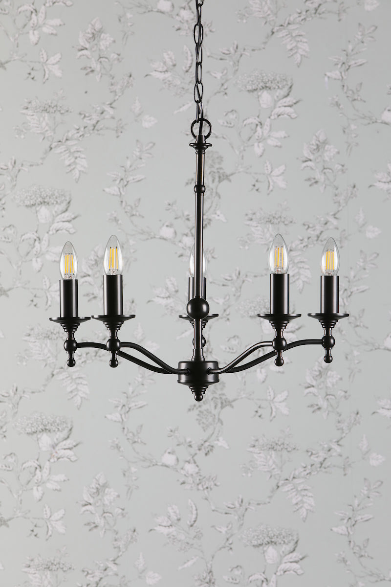Laura Ashley Ludchurch 5 Light Chandelier Black – from Amos Lighting + Home