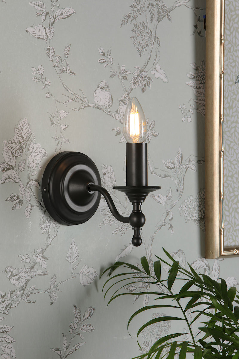 Laura Ashley Ludchurch Single Wall Light Industrial Black – from Amos Lighting + Home