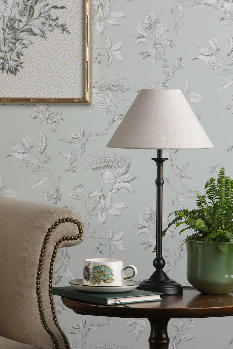 Laura Ashley Ludchurch Table Lamp Black with Linen Shade – from Amos Lighting + Home
