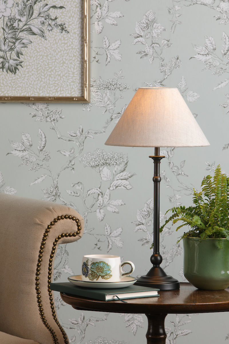 Laura Ashley Ludchurch Table Lamp Black with Linen Shade – from Amos Lighting + Home