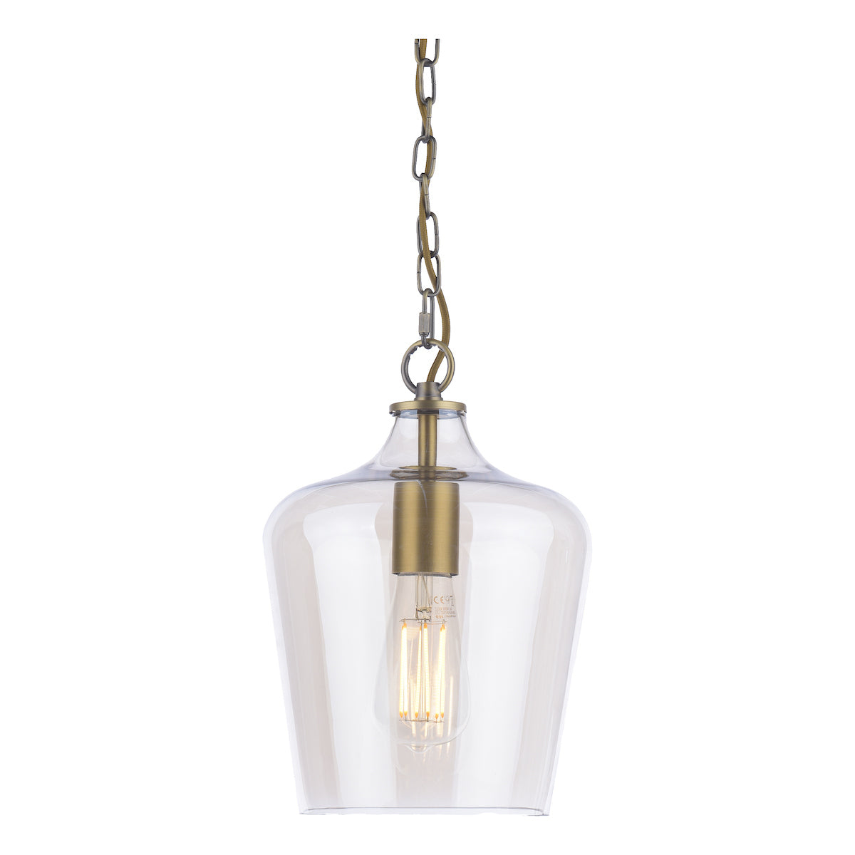 Laura Ashley Ockley Single Pendant Antique Brass and Champagne Glass – from Amos Lighting + Home