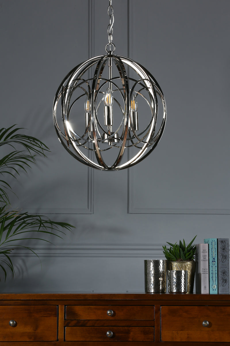 Laura Ashley Orbital 3 Light Globe Chandelier Polished Nickel – from Amos Lighting + Home