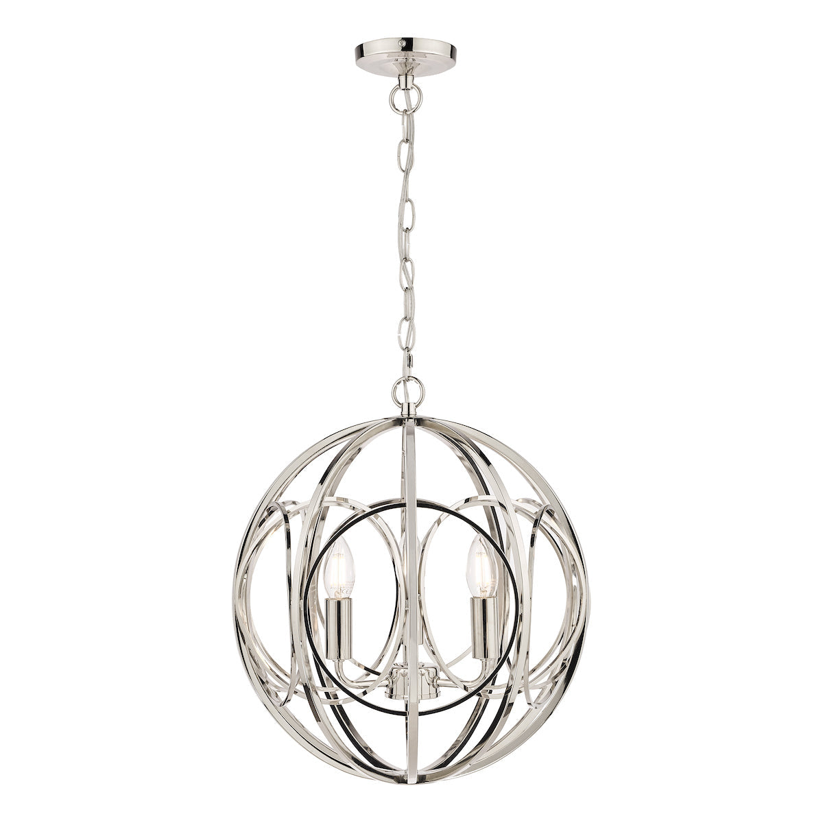 Laura Ashley Orbital 3 Light Globe Chandelier Polished Nickel – from Amos Lighting + Home