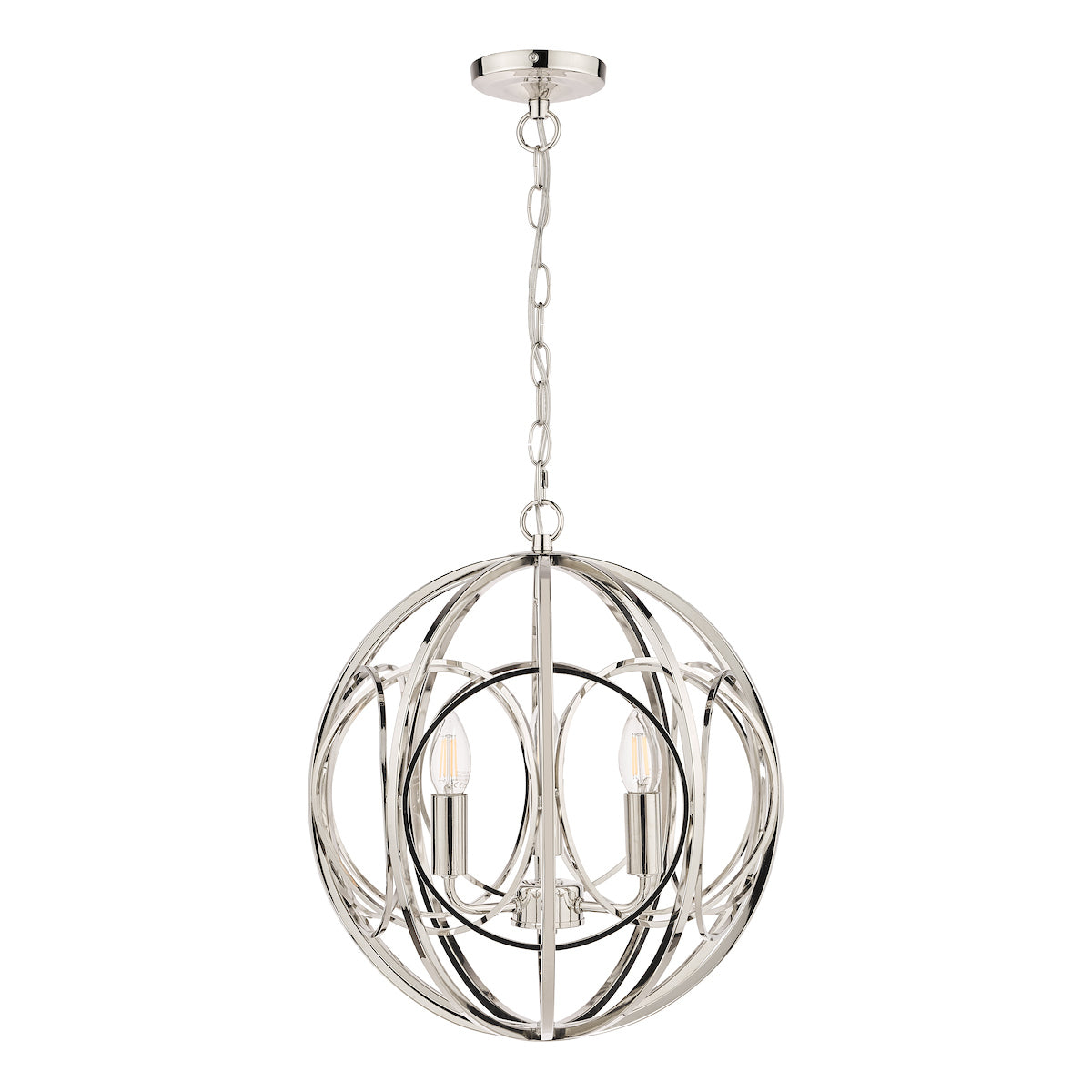 Laura Ashley Orbital 3 Light Globe Chandelier Polished Nickel – from Amos Lighting + Home