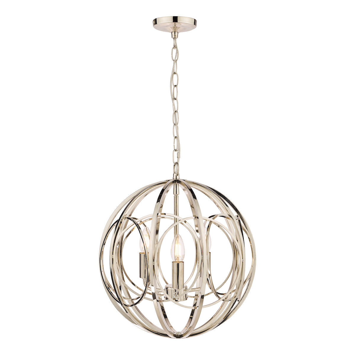 Laura Ashley Orbital 3 Light Globe Chandelier Polished Nickel – from Amos Lighting + Home